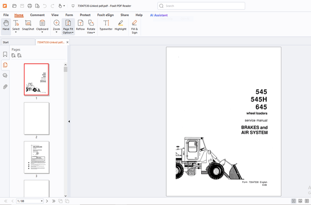 Fiatallis 545 545H 645 Wheel Loader(Brakes &amp; Air System)Service Manual -PDF DOWNLOAD