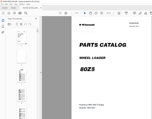 Kawasaki 80ZV Wheel Loader Parts Manual (93309-00393) – PDF DOWNLOAD