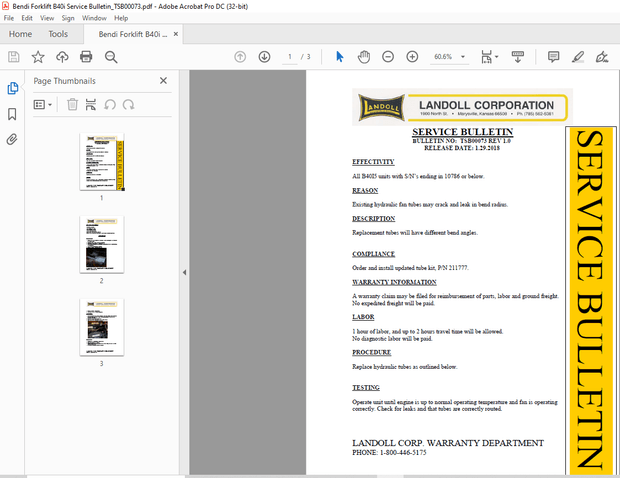 Bendi Forklift B40i Service Bulletin Manual TSB00073  – PDF DOWNLOAD