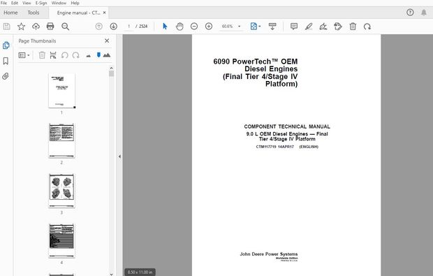 John Deere 9.0 L OEM Diesel Engines Final Tier 4/Stage IV Platform Component Technical Manual – PDF 