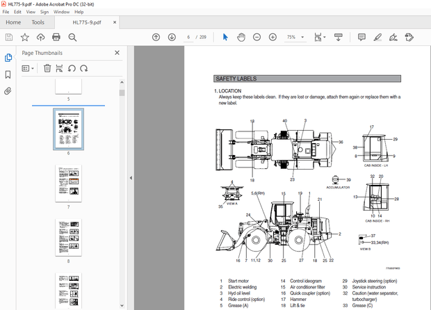 Hyundai HL775-9 Wheel Loader Operator’s Manual 2023 – PDF DOWNLOAD