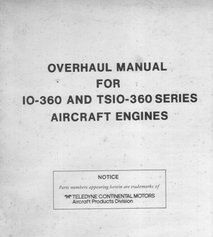 Continentel Io 360 Tsio 360 Series Aircraft Engine Overhaul Part Manual – Download