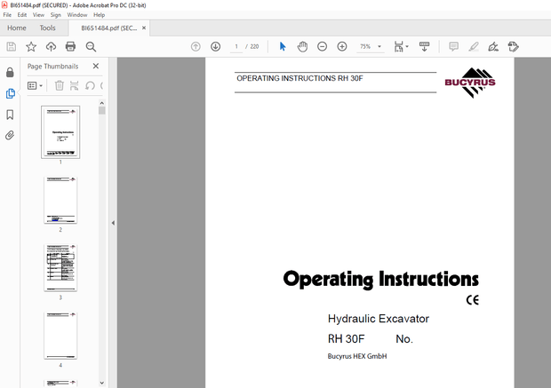 Cat Bucyrus RH 30F Hydraulic Excavator OPERATING INSTRUCTIONS MANUAL BI651484 – PDF DOWNLOAD