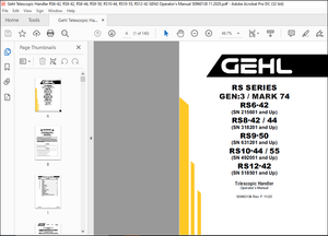 Gehl RS SERIES GEN:3 MARK 74 RS6-42 RS8-42 RS8-44 RS9-50  Handler Operator’s Manual PDF