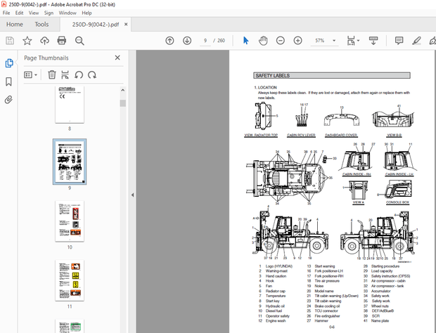 Hyundai Forklift 250D-9 IC Trucks Operator’s Manual 2023 – PDF DOWNLOAD