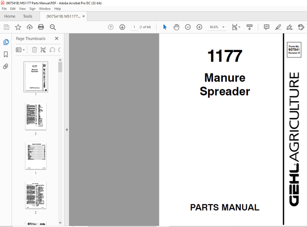 Gehl Manure Spreader 1177 Parts Manual(907541) – PDF DOWNLOAD