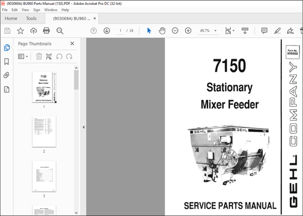 Gehl 7150 Stationary Mixer Feeder Service Parts Manual(906068) – PDF DOWNLOAD