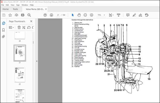 Volvo Penta 280, 280-DP, 285, 290, 290-DP SP-A, SP-C, DP-A, DP-B, DP-C Drives Workshop Manual PDF