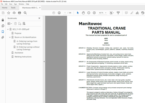 Manitowoc Crane 4600 Parts Manual 46083 PDF