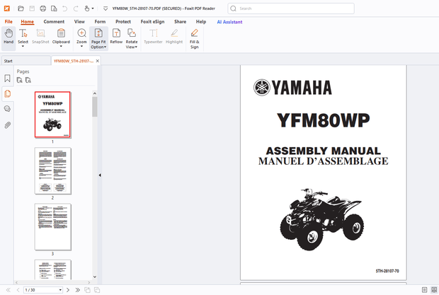 Yamaha YFM80WP 5TH-28107-70 ASSEMBLY MANUAL - PDF DOWNLOAD   