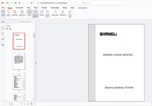 Shangli Balance Battery Forklift Truck Operation &amp; Service Instruction Manual - PDF DOWNLOAD