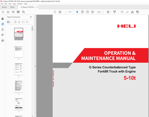 Heli G2 Series 5-10t Counterbalanced Forklift Truck Engine Operation &amp; Maintenance Manual –  PDF 