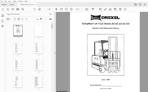 Drexel SwingMast Lift Truck SLT22 &amp; SLT30 Operation &amp; Maintenance Manual – PDF DOWNLOAD