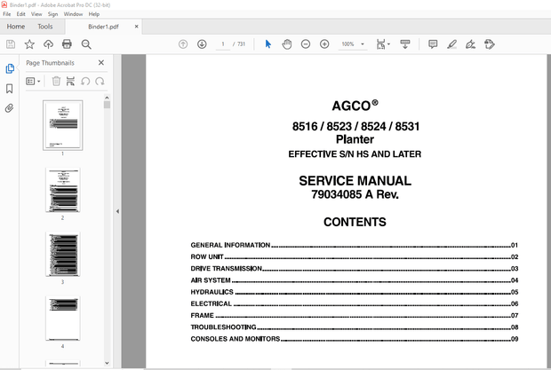 AGCO NA 8516 8523 8524 8531 Planter EFFECTIVE SN HS &amp; LATER Service Manual 79034085A – PDF DOWNLOAD