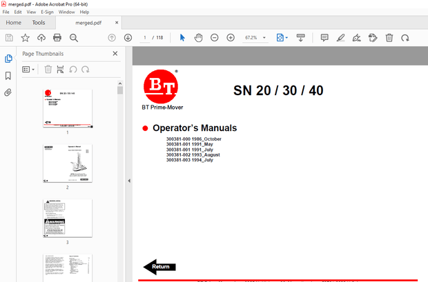 BT Prime-Mover SN-20 SN-30 SN-40 Electric Walkie Straddle Stacker Operator&#x27;s Manual - PDF DOWNLOAD 