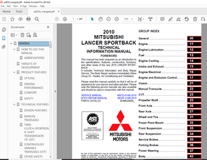 Mitsubishi 2010 Lancer Sportback Technical Information Manual – PDF DOWNLOAD