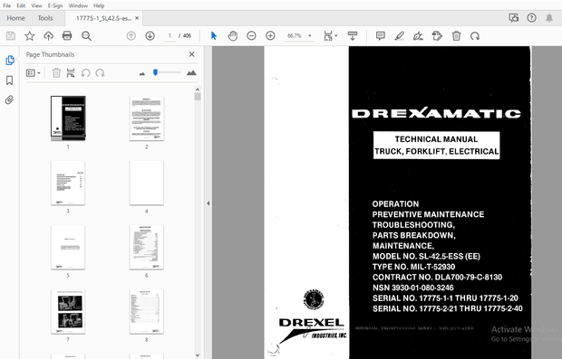 DREXEL SL42.5-ESS (EE) TRUCK,FORKLIFT,ELECTRICAL OPERATION,PREVENTIVE MAINTENANCE,MAINTENANCE MANUAL