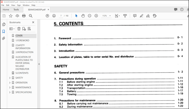 Komatsu Trash Compactor WF450T-3 Operation &amp; Maintenance Manual SEBM034600P – PDF DOWNLOAD