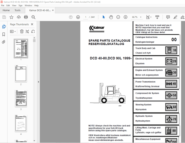 Kalmar DCD 40-80, DCD 90L 1999 Spare Parts Catalogue Manual 920936.0121 – PDF DOWNLOAD