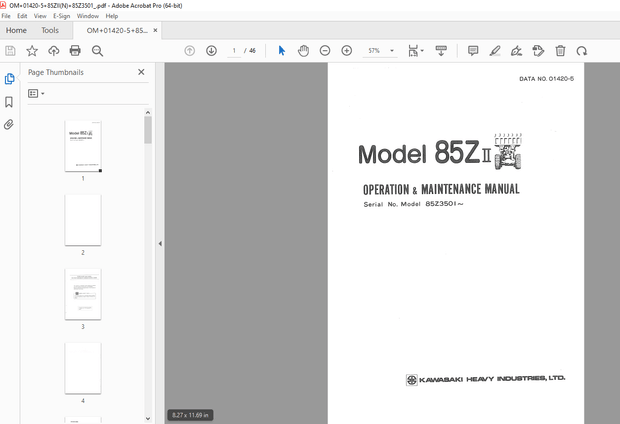 Kawasaki 85ZII Operation &amp; Maintenance Manual - PDF DOWNLOAD