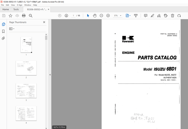 Kawasaki ISUZU 6BD1 For 60ZIII 60ZIV Authent 60ZA Parts Manual - PDF DOWNLOAD