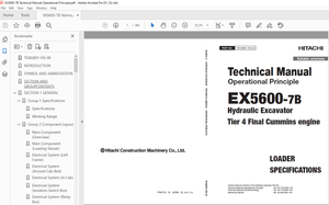 Hitachi EX5600-7B Hydraulic Excavator Tier 4 Final Cummins engine Operational Technical Manual  -PDF