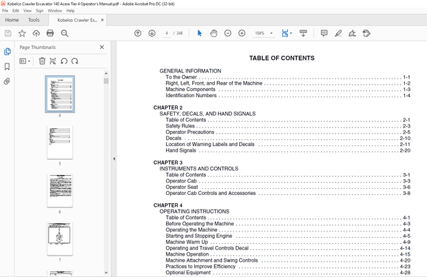 Kobelco 140SR Acera Hydraulic &amp; Crawler Excavator Operator’s Manual – PDF DOWNLOAD