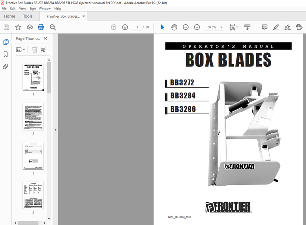 Frontier Box Blades BB3272 BB3284 BB3296 5TL15288 Operator’s Manual – PDF DOWNLOAD