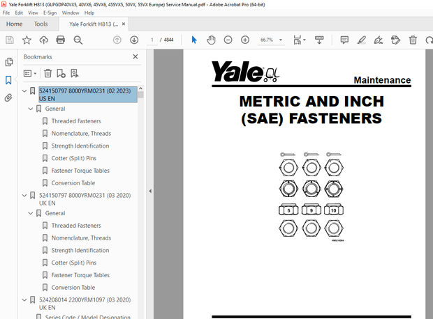 Yale Forklift H813 (GLPGDP40VX5, 40VX6, 45VX6, 45SVX5, 50VX, 55VX Europe) Service Manual PDF