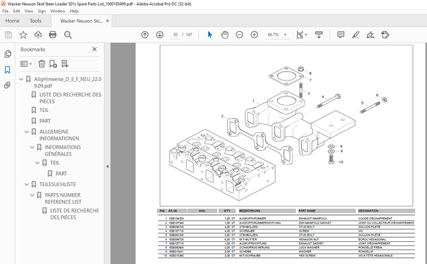 Wacker Neuson Skid Steer Loader 501s Spare Parts List Manual - PDF DOWNLOAD