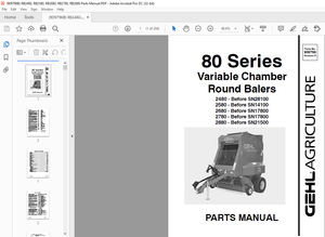 Gehl 80 Series Variable Chamber Round Balers 2480 2580 2680 2780 2880 Parts Manual 909796 – PDF 