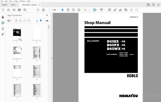 KOMATSU D65EX-16 D65PX-16 D65WX-16 BULLDOZER SERVICE REPAIR WORKSHOP MANUAL SEN04887-18 – PDF 