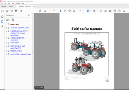 Massey Ferguson 5425-5435-5445-5455-5460-5465 5400 Series Tractors Operator Instruction Manual - PDF
