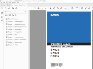 Kobelco SK025 SK030 SK035 Hydraulic Excavator Operator’s Manual – PDF DOWNLOAD