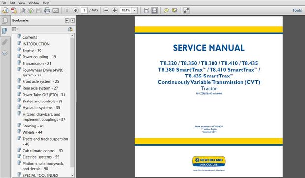 New Holland T7.175 T7.190 T7.210 T7.225 and Auto Command Tier 4B (final) Tractor Service Manual – PD
