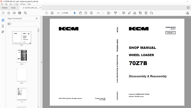 KCM 70Z7B WHEEL LOADER(Disassembly &amp; Reassembly) CUMMINS QSB6.7 ENGINE Shop Manual - PDF 