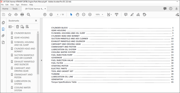 Yanmar 4TNV84T-ZKTBL Engine Parts Manual 917324 – PDF DOWNLOAD