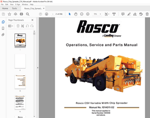 ROSCO CSV Variable Width Chip Spreader Operations, Service &amp; Parts Manual SN 120558 PDF DOWNLOAD
