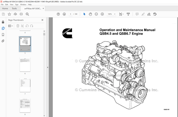 Ammann Cummins QSB4.5 &amp; QSB6.7 Operation &amp; Maintenance Manual PDF