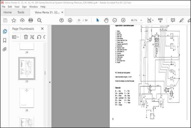 Volvo Penta 31, 32, 41, 42, 43, 44, 300 Series Electrical System wiring Diagrams Workshop Manual PDF