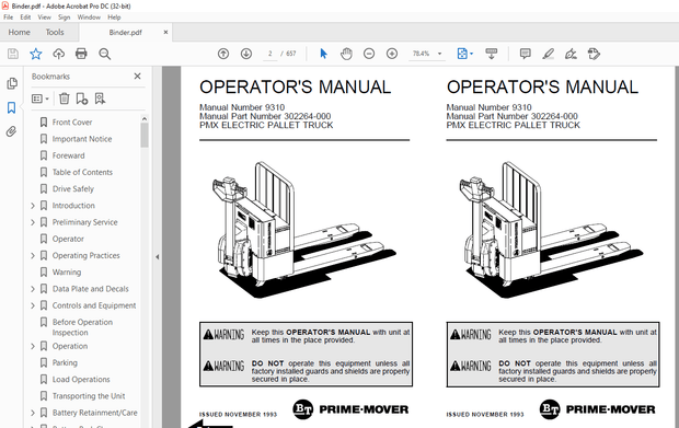 BT Prime-Mover Forklift PMX Electric Pallet Truck Operator’s Manual – PDF DOWNLOAD
