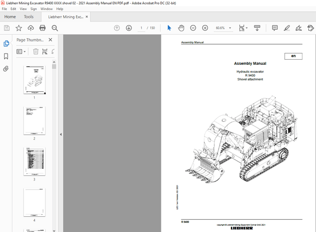 Liebherr R 9400 Shovel Attachment Hydraulic Excavator Assembly Manual – PDF DOWNLOAD