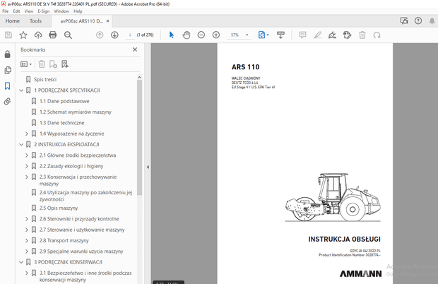 AMMANN ARS 110 WALEC CIĄGNIONY INSTRUKCJA OBSŁUGI 3028774 - PDF
