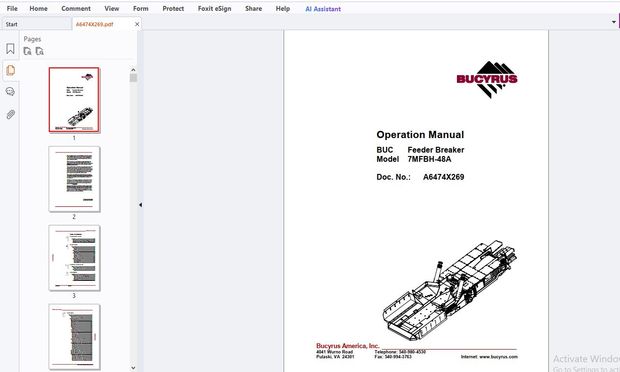 Cat Bucyrus 7MFBH-48A Feeder Breaker Operation Manual A6474X269 – PDF DOWNLOAD