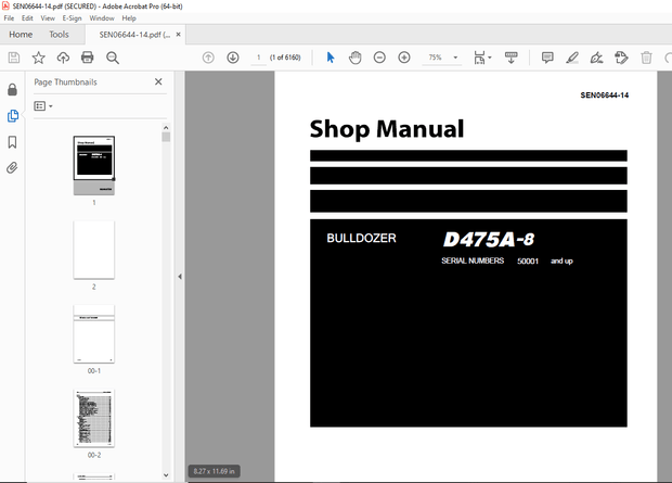 Komatsu D475A-8 Bulldozer Shop Manual SEN06644-14  - PDF DOWNLOAD