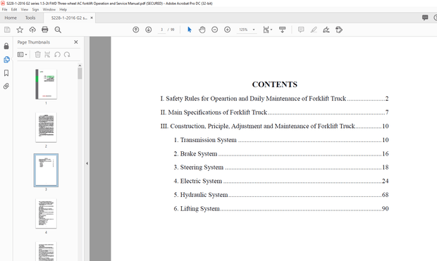 Heli G2 Series 1.5t-2t Three-Wheel Battery Forklift Operation &amp; Service Manual