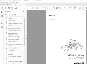 Ammann ASC 150 Single Drum Roller Workshop Manual 3018006 PDF