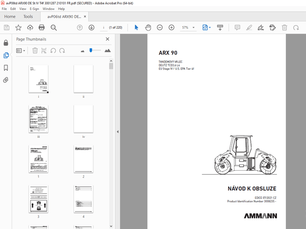 AMMANN ARX 90 TANDEMOVÝ VÁLEC NÁVOD K OBSLUZE (3008235) - PDF