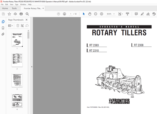 Frontier Rotary Tillers RT2383 RT2308 RT2310 Operator’s Manual( 5MHF07010858) – PDF DOWNLOAD