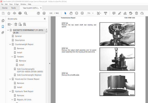 Yale Forklift C876 (GDP8090100120DB Europe) Service Manual PDF